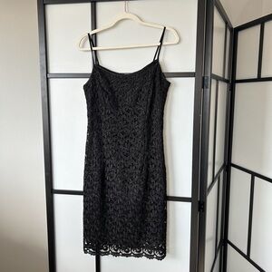 [10] MARINA y2k 90s Women’s Textured Floral Jacquard Overlay Black Mini Dress